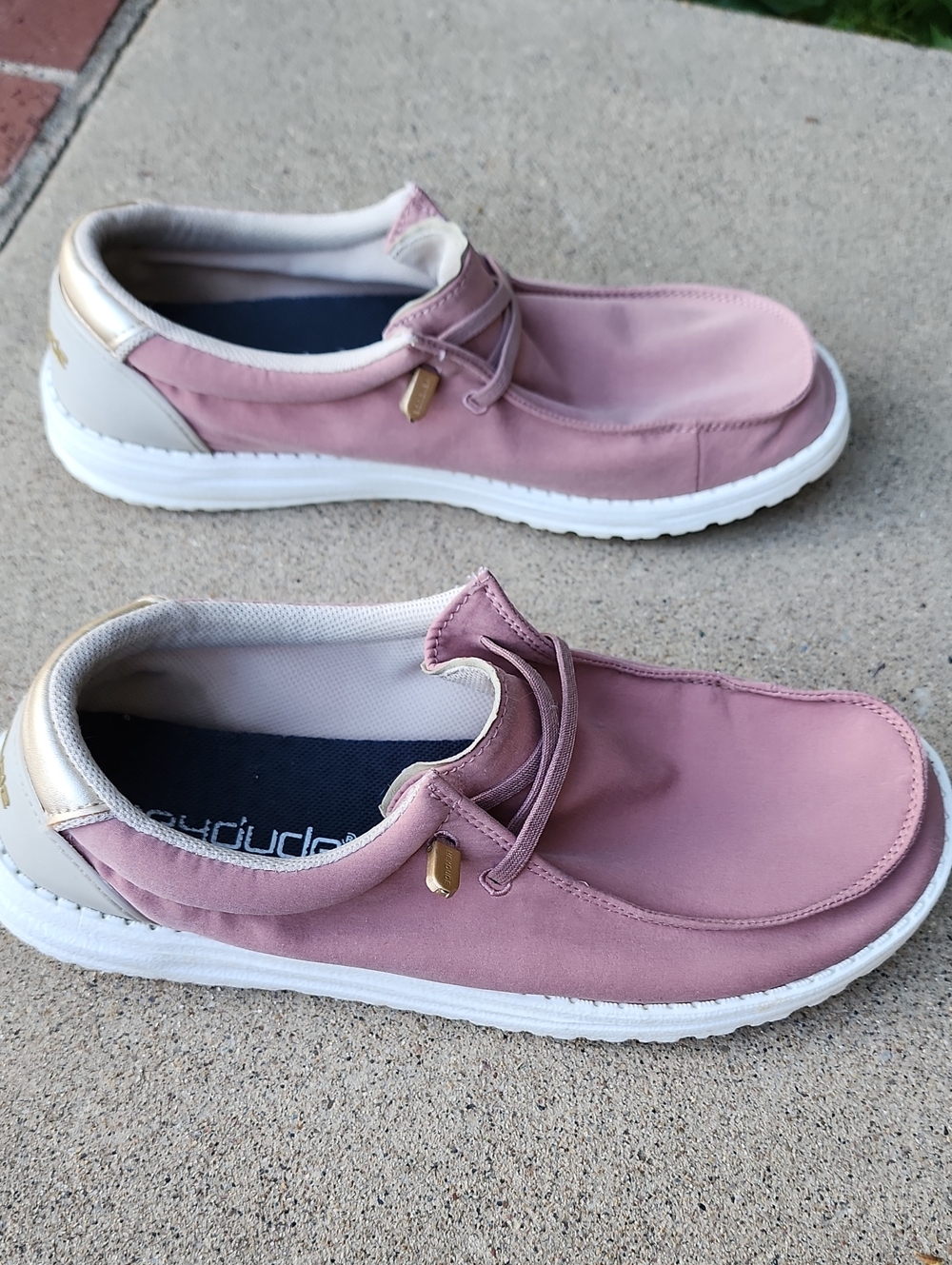 Womens Hey Dude Pink and Gold Slip-On Casual Sneakers - Picture 17 of 17